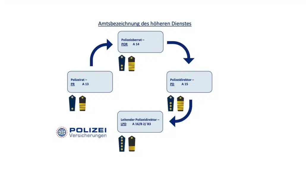 Abbildung für die Laufbahn bei der Polizei im höheren Dienst mit den Dienstgraden