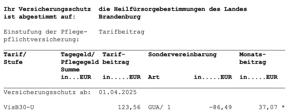 Beispiel große Anwartschaft Tarif DBV
